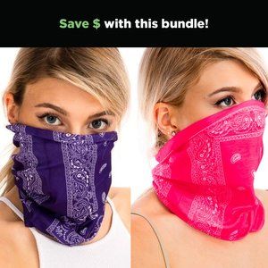 NEW Purple and Pink Bandana Print Face Mask Set